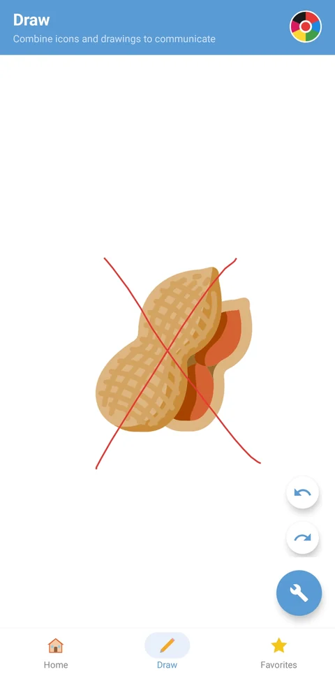 TapTalkie Draw screen with a peanut icon crossed out in red